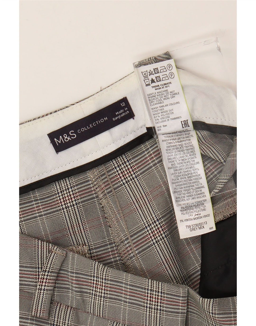 Marks & Spencer ženske chino hlače UK 12 Srednje W32 L33 Sivi Houndstooth