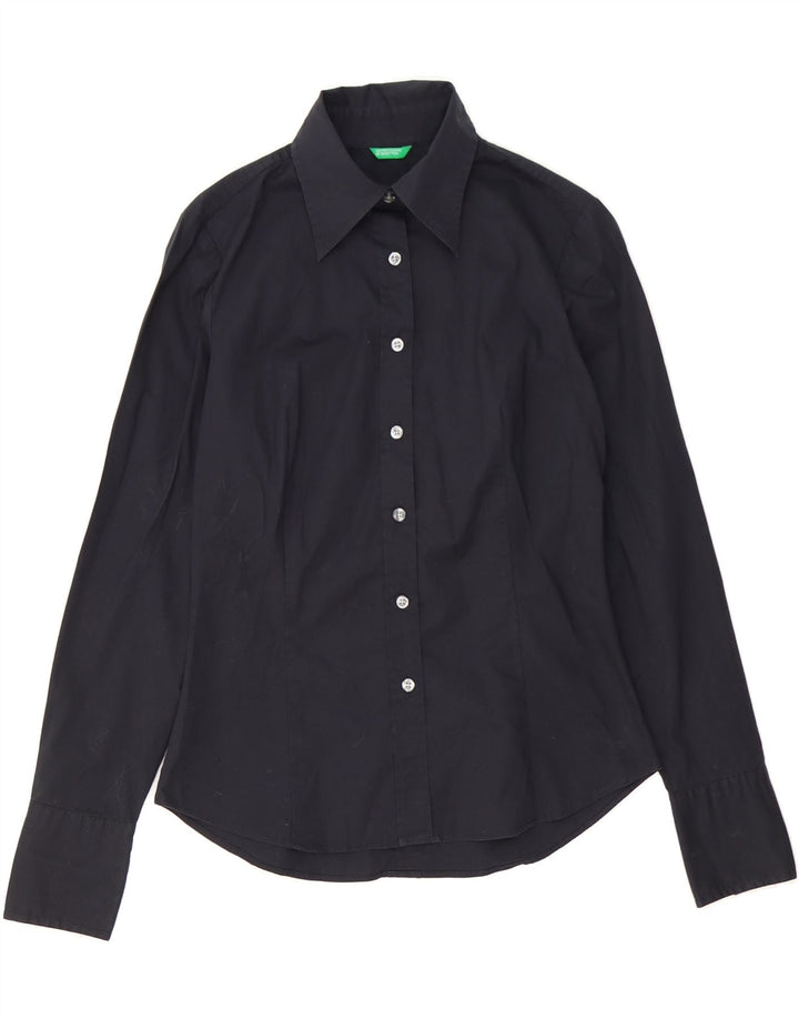 BENETTON Womens Shirt UK 12 Medium Navy Blue Cotton Vintage Benetton and Second-Hand Benetton from Messina Hembry 