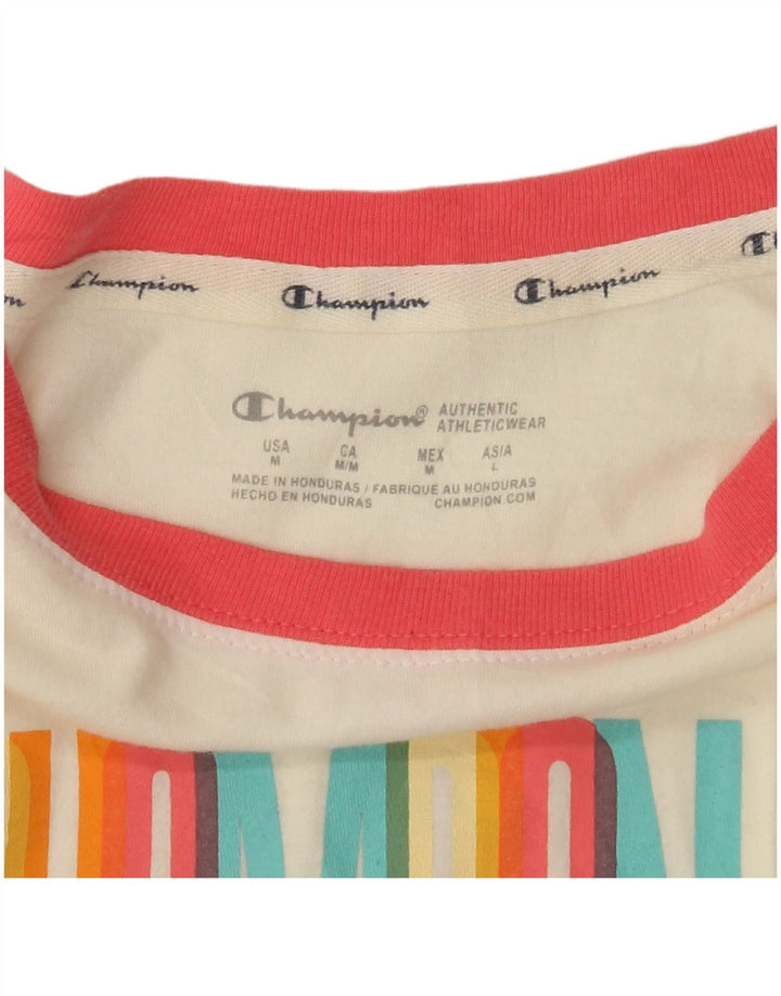 CHAMPION Ženska skraćena majica kratkih rukava s grafičkim motivima UK 14 srednje bijele boje