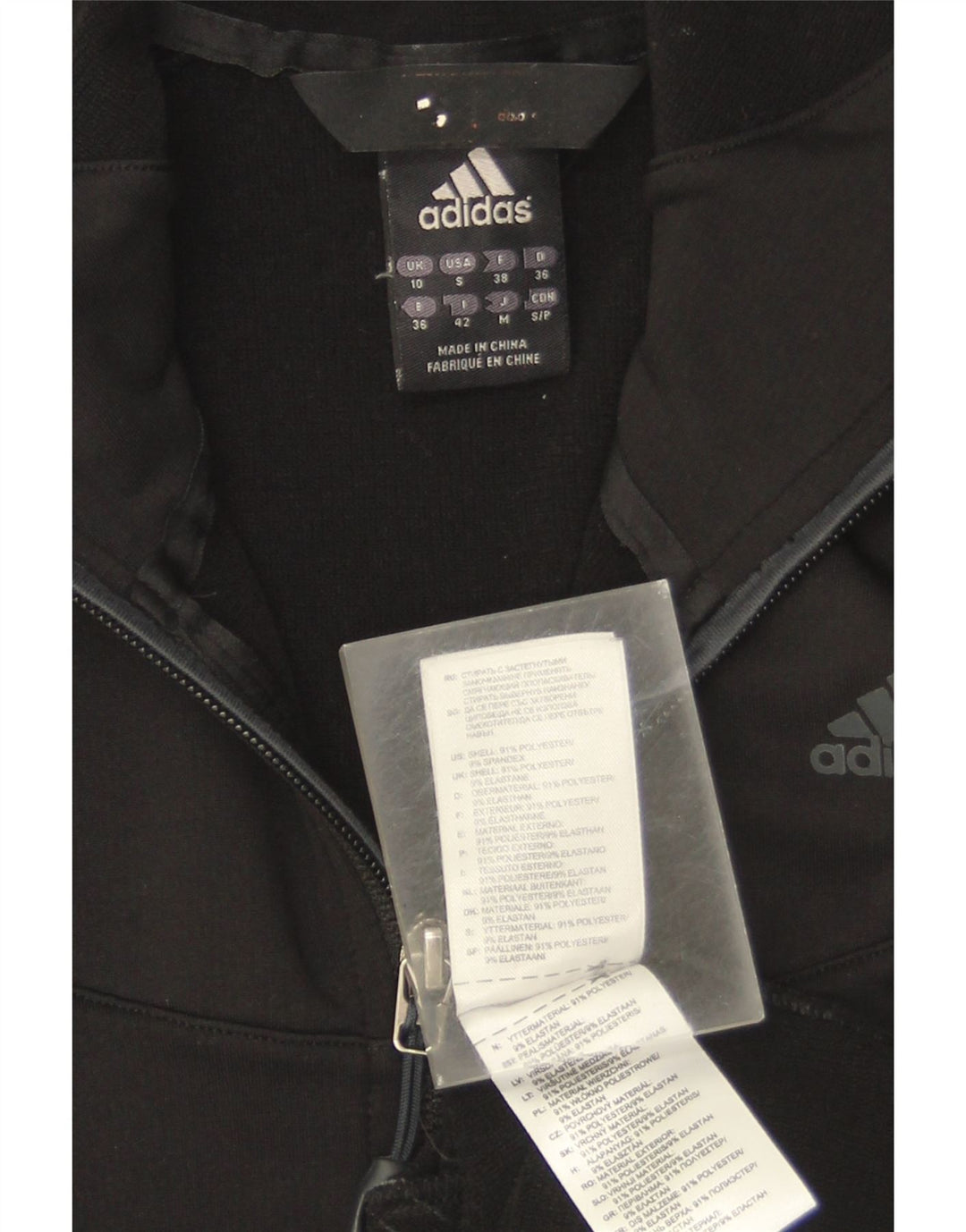 Adidas ženski pulover s kapuljačom s patentnim zatvaračem UK 10 mali crni poliester