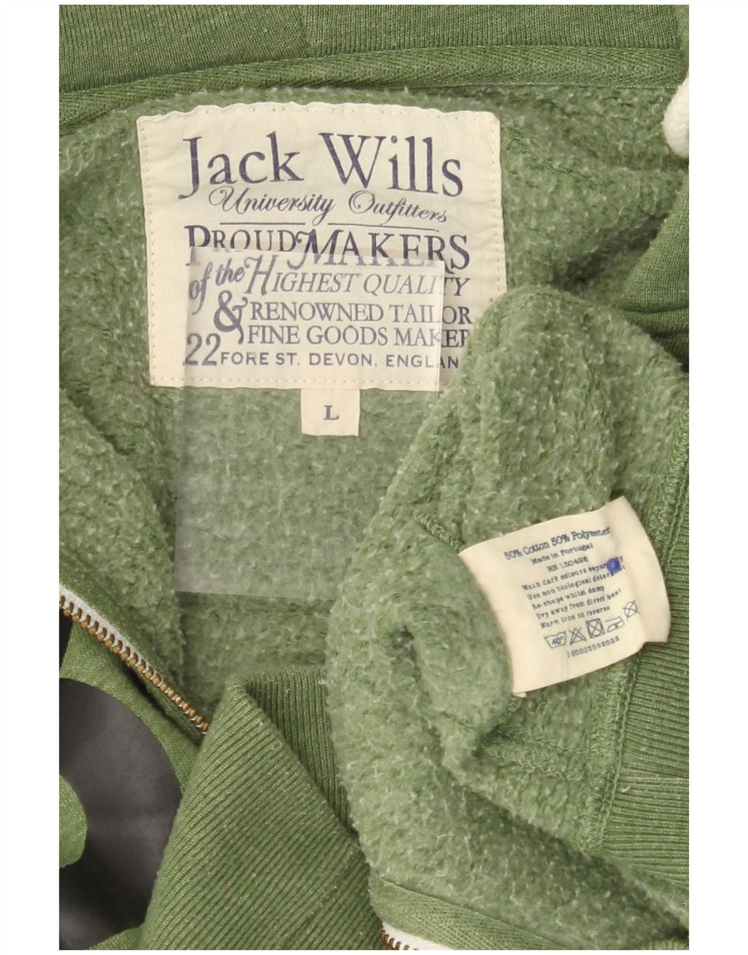 JACK WILLS Muška pulover s kapuljačom s patentnim zatvaračem, veliki zeleni pamuk