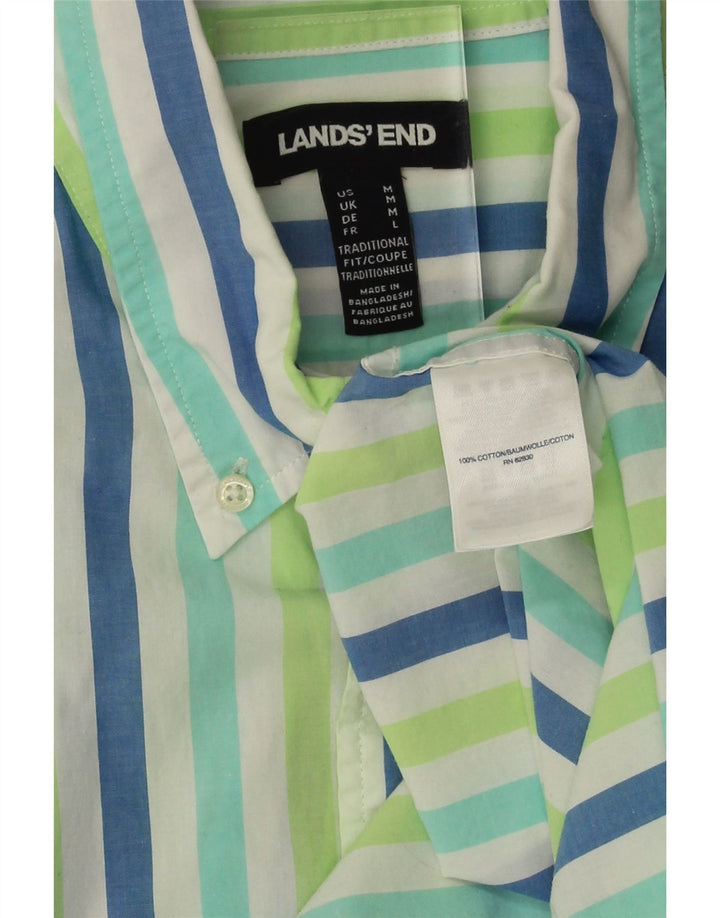 LANDS END Mens Short Sleeve Shirt Medium Multicoloured Striped Cotton Vintage Lands End and Second-Hand Lands End from Messina Hembry 