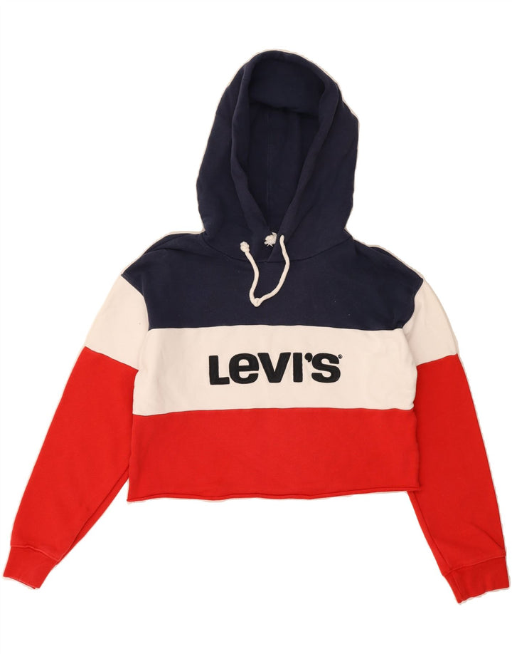 LEVI'S Womens Oversized Crop Hoodie Jumper UK 2 2XS Multicoloured Vintage Levi's and Second-Hand Levi's from Messina Hembry 
