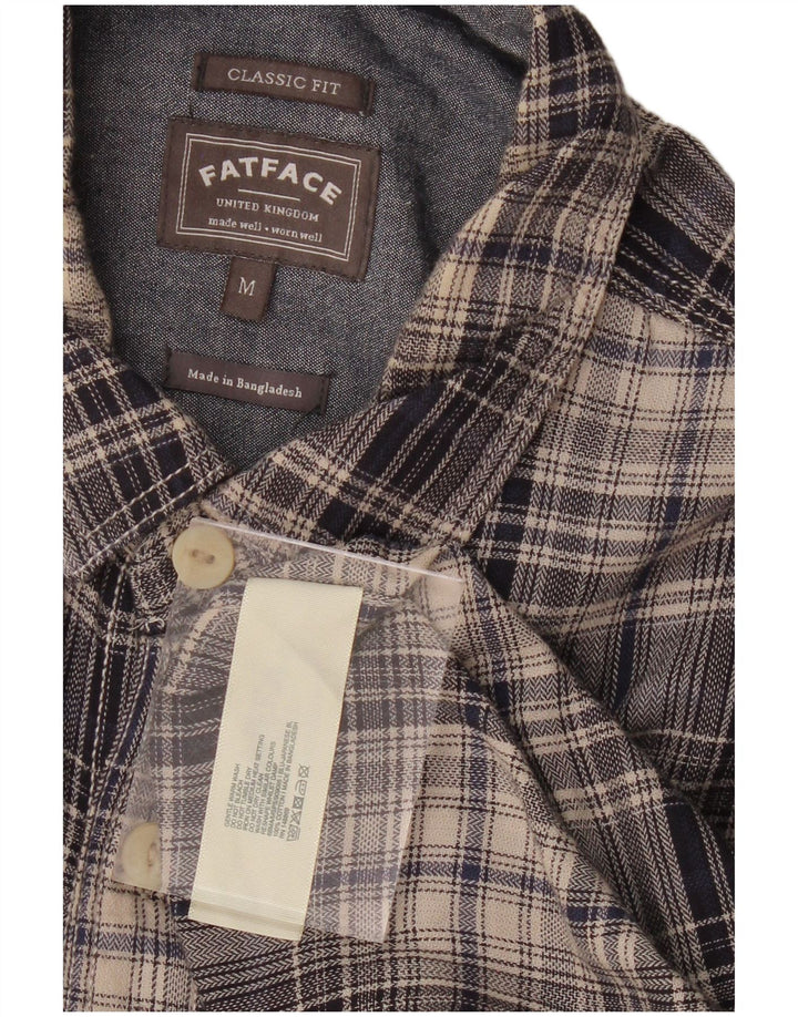 FAT FACE Mens Classic Fit Flannel Shirt Medium Navy Blue Check Cotton