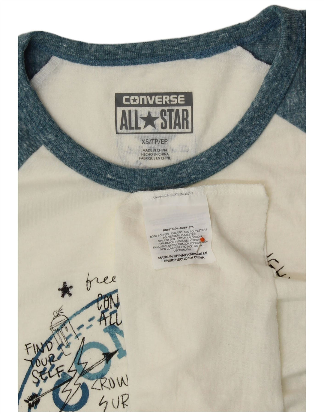 CONVERSE Ženska majica Chuck Taylor Graphic s 3/4 rukavima UK 6 XS Bijela