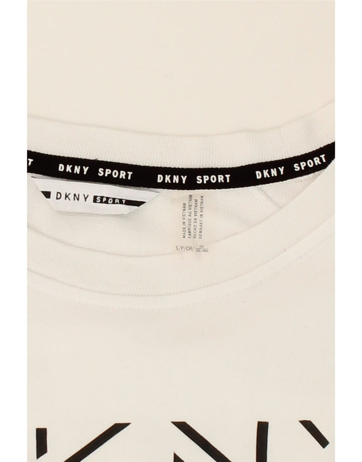 DKNY Womens Graphic Oversized Sweatshirt Jumper UK 10 Small White Cotton Vintage Dkny and Second-Hand Dkny from Messina Hembry 