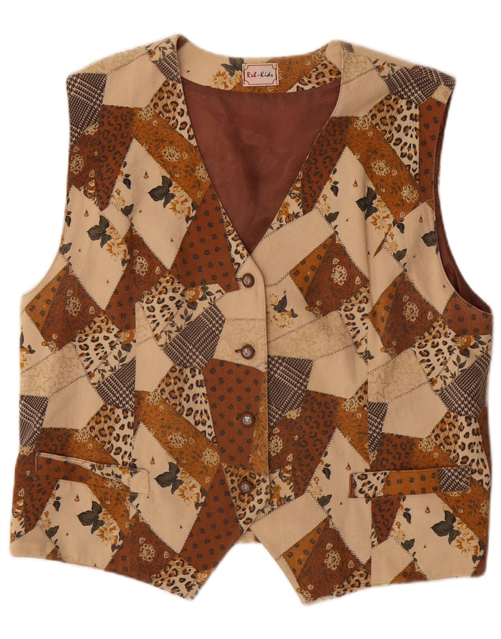 Vintage prsluk za djevojčice 15-16 godina smeđi patchwork triacetat