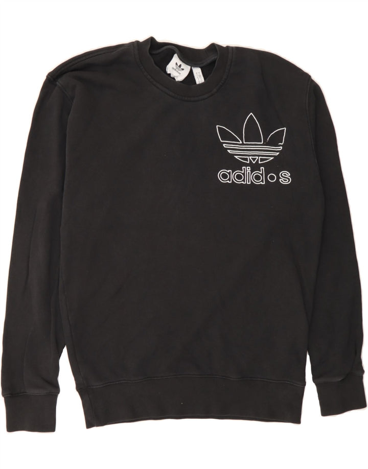 ADIDAS Mens Graphic Sweatshirt Jumper Small Black Cotton Vintage Adidas and Second-Hand Adidas from Messina Hembry 