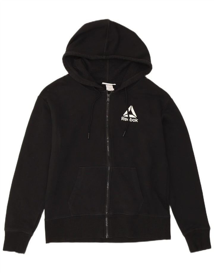 REEBOK Ženski pulover s kapuljačom na patentni zatvarač UK 14 Srednje crni pamuk