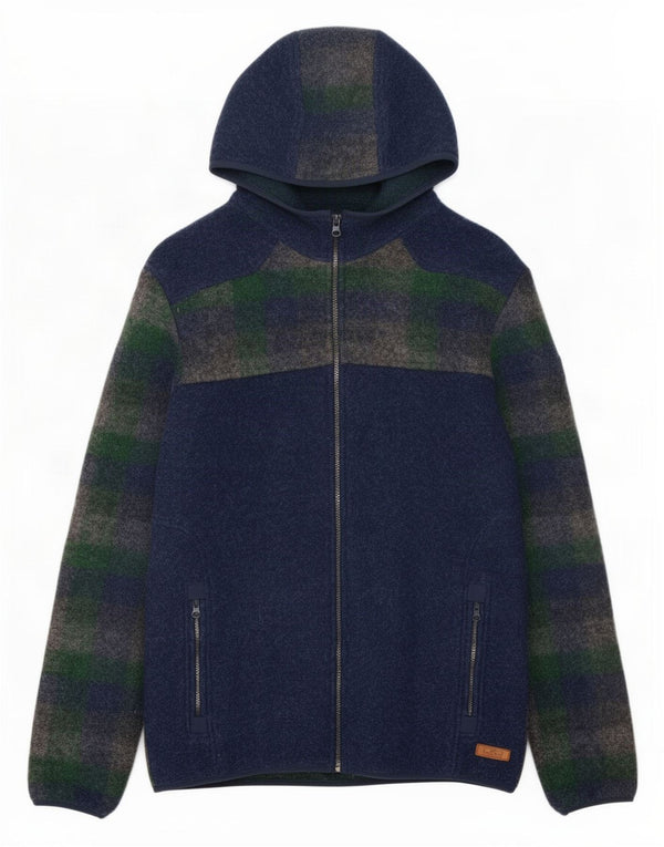 CMP Mens Hooded Cardigan Sweater IT 54 XL Navy Blue Check Wool