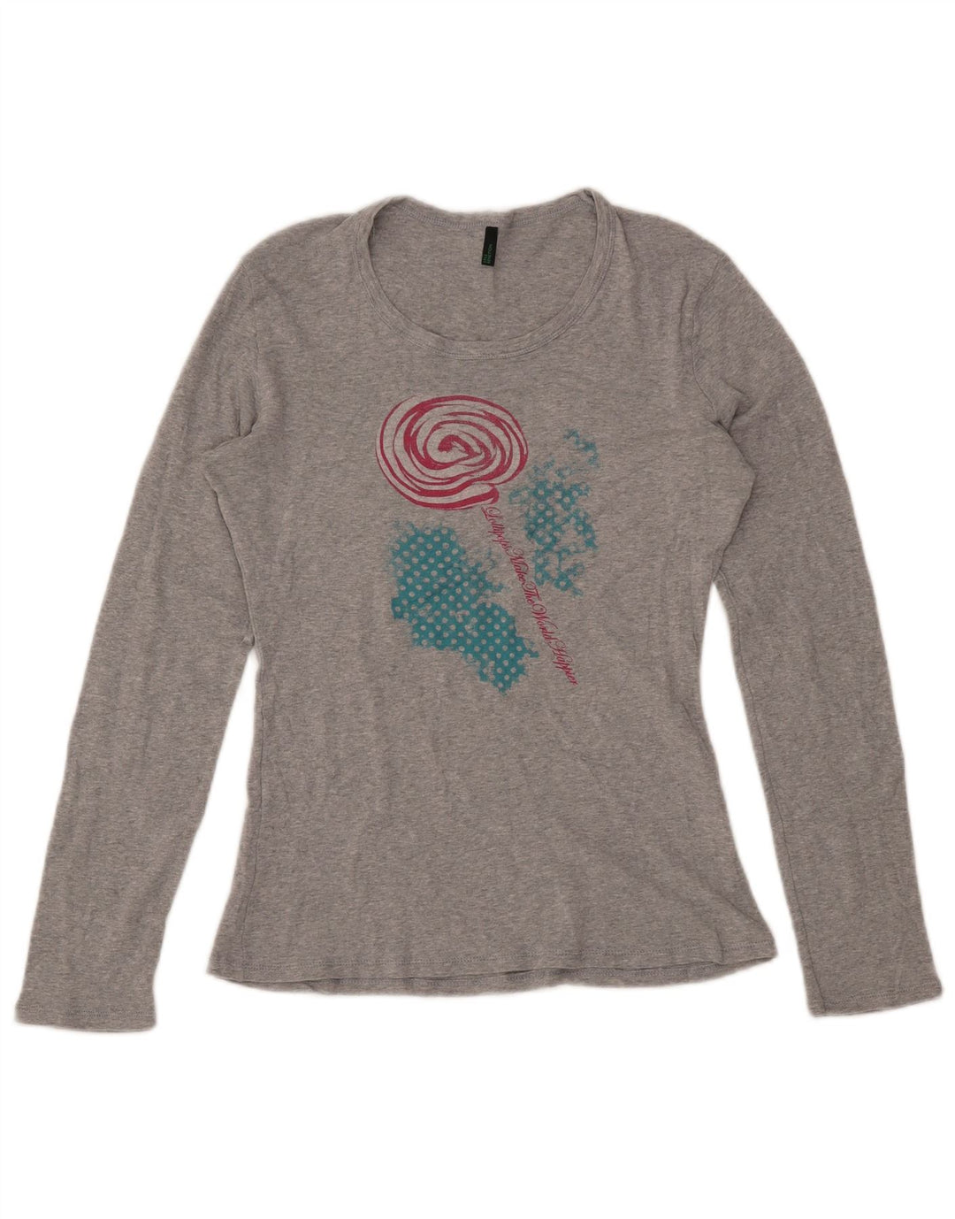 BENETTON Ženska majica dugih rukava s grafikama UK 16 Veliki sivi flekasti pamuk