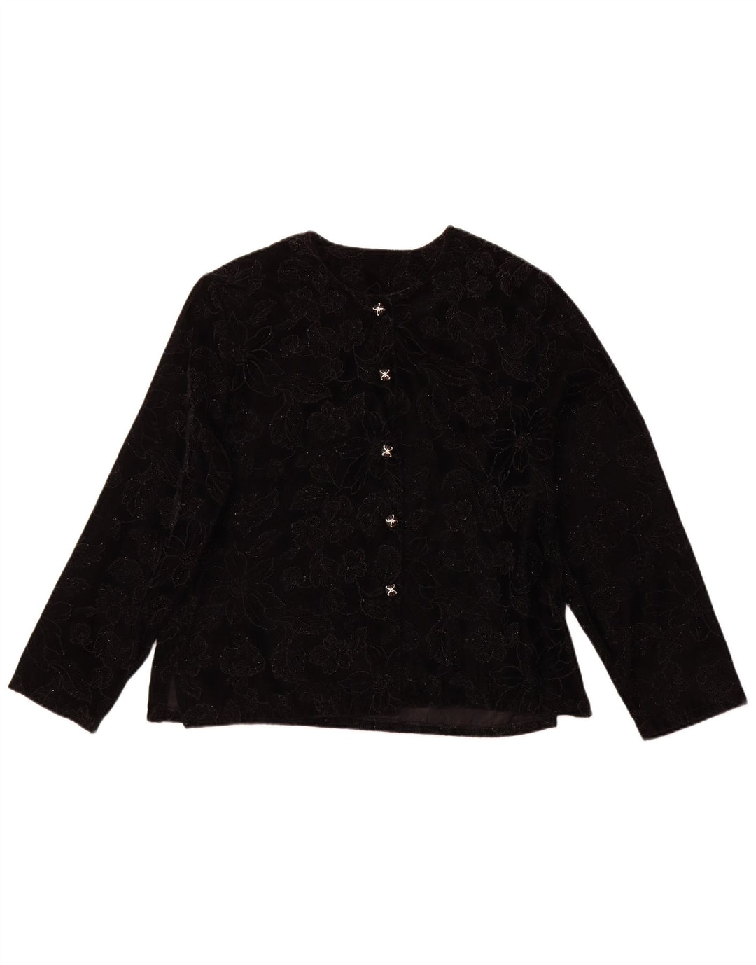 VINTAGE ženski gornji dio bluze dugih rukava UK 16 Veliki crni cvjetni