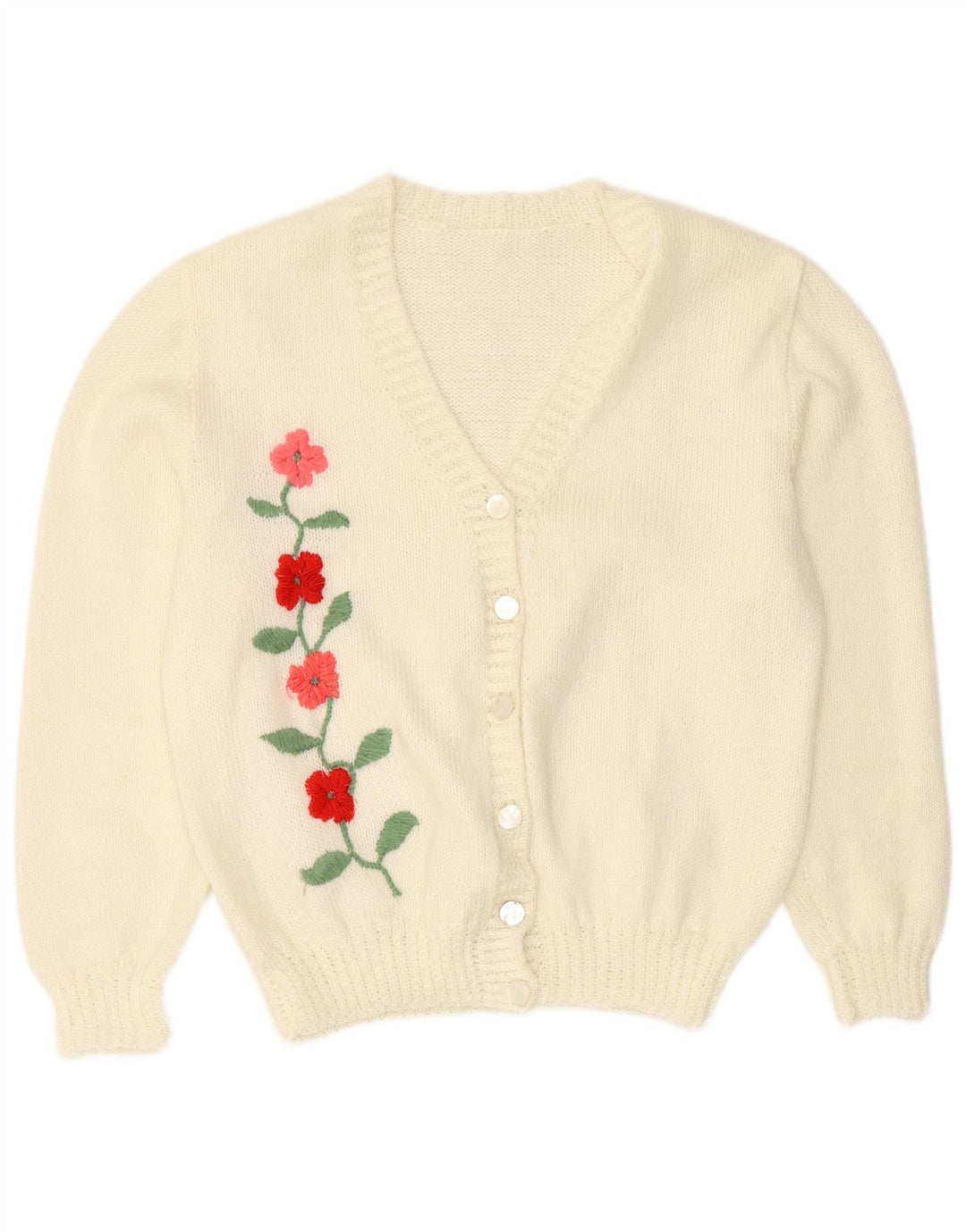 VINTAGE ženski kardigan džemper UK 16 Veliki prljavo bijeli cvjetni