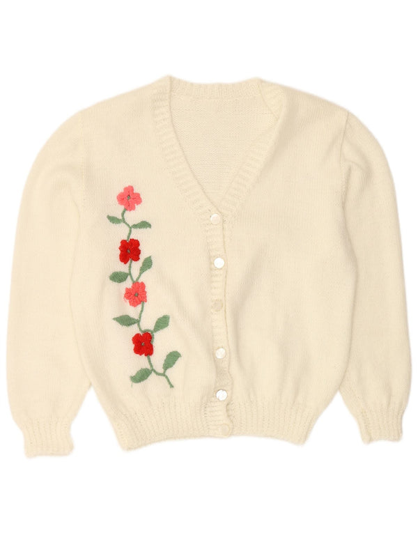 VINTAGE ženski kardigan džemper UK 16 Veliki prljavo bijeli cvjetni