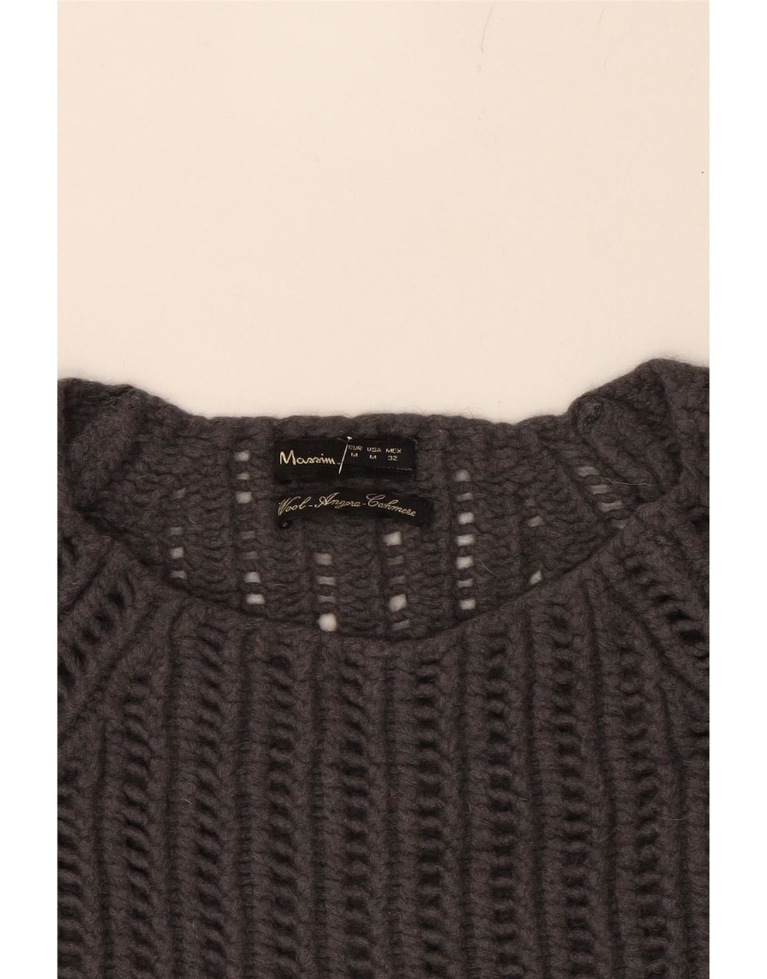 MASSIMO DUTTI Womens Crop Boat Neck Jumper Sweater UK 12 Medium Grey Vintage Massimo Dutti and Second-Hand Massimo Dutti from Messina Hembry 