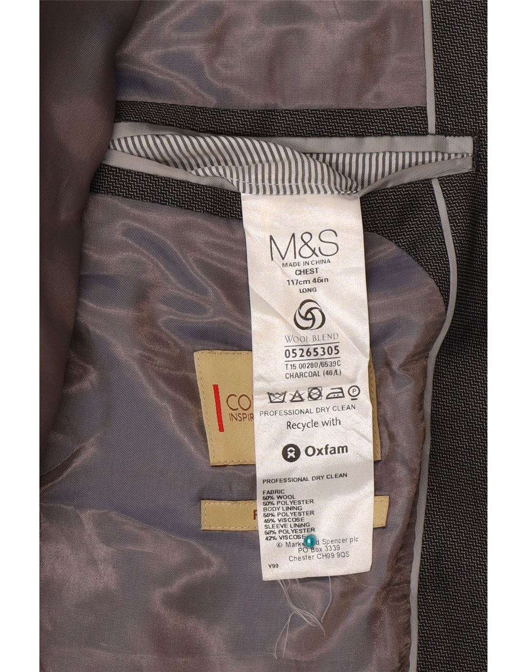 Marks & Spencer muška jakna s 2 gumba UK 46 XL siva vuna