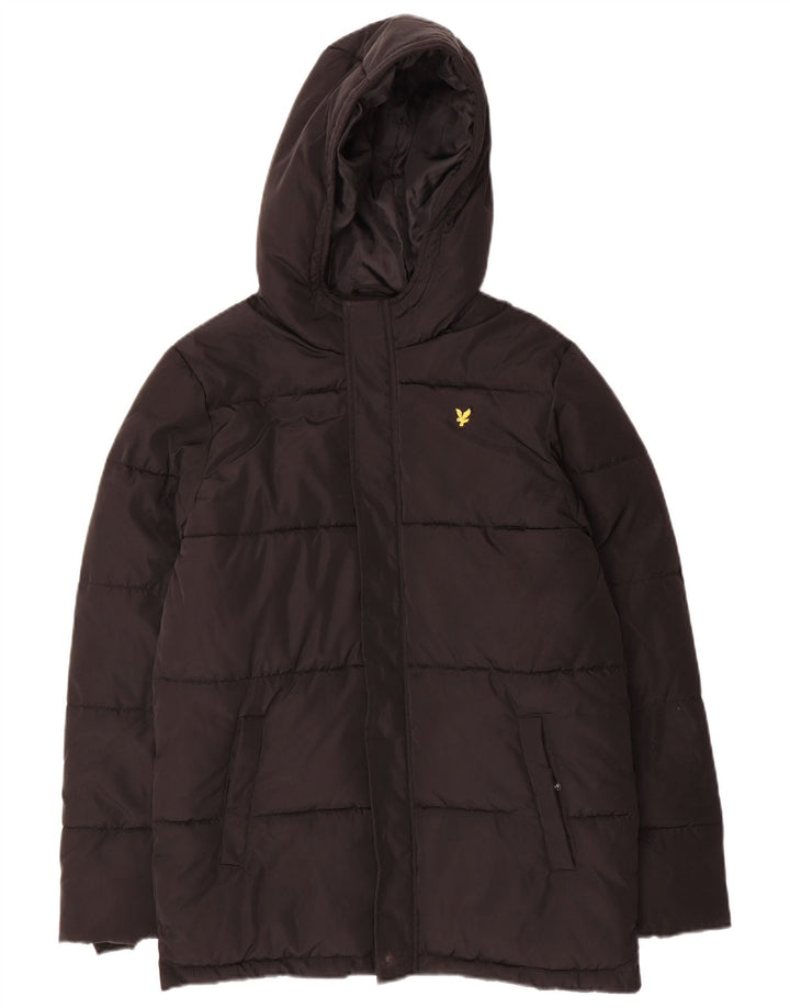 Podstavljena jakna s kapuljačom za dječake Lyle & Scott 12-13 godina, crni poliester