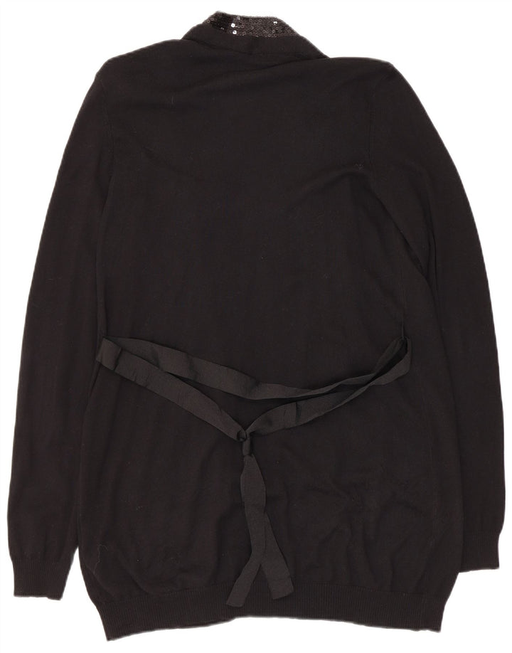 Sisley ženski otvoreni kardigan pulover UK 14 Veliki crni pamuk