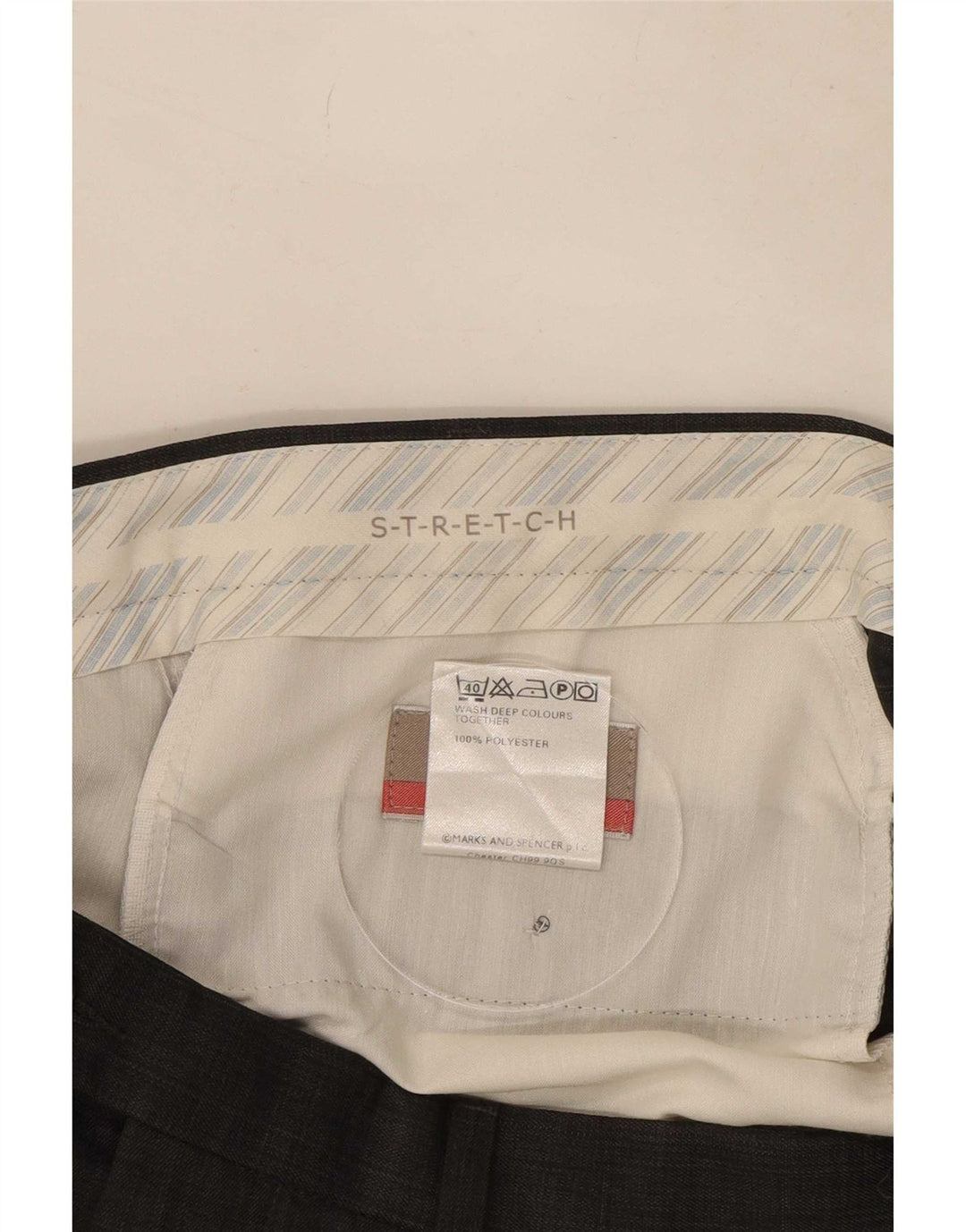 Marks & Spencer muške rastezljive hlače s štipaljkama W36 L31 sivi poliester