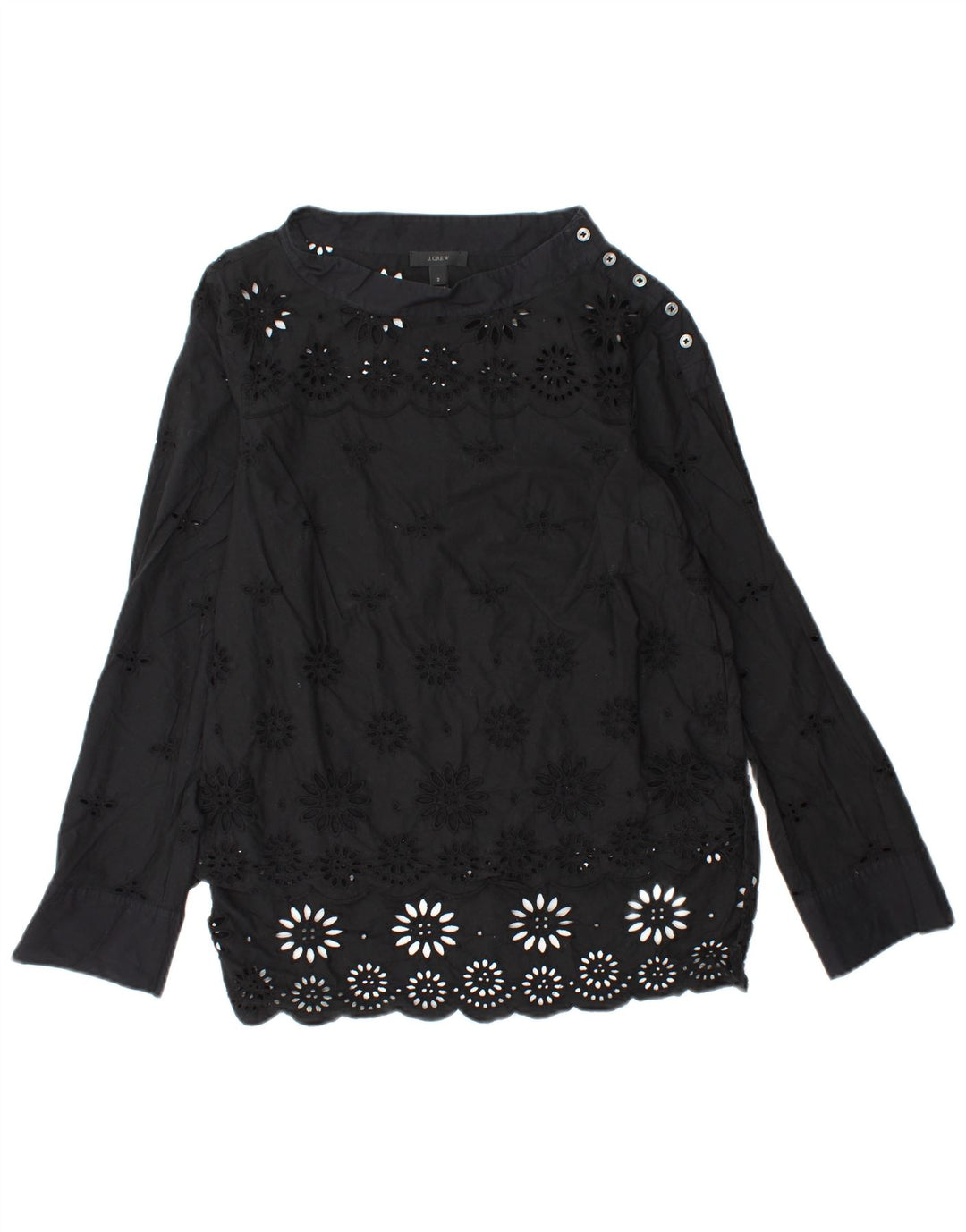 J. CREW Ženski gornji dio bluze dugih rukava US 2 XS crni pamuk s cvjetnim uzorkom