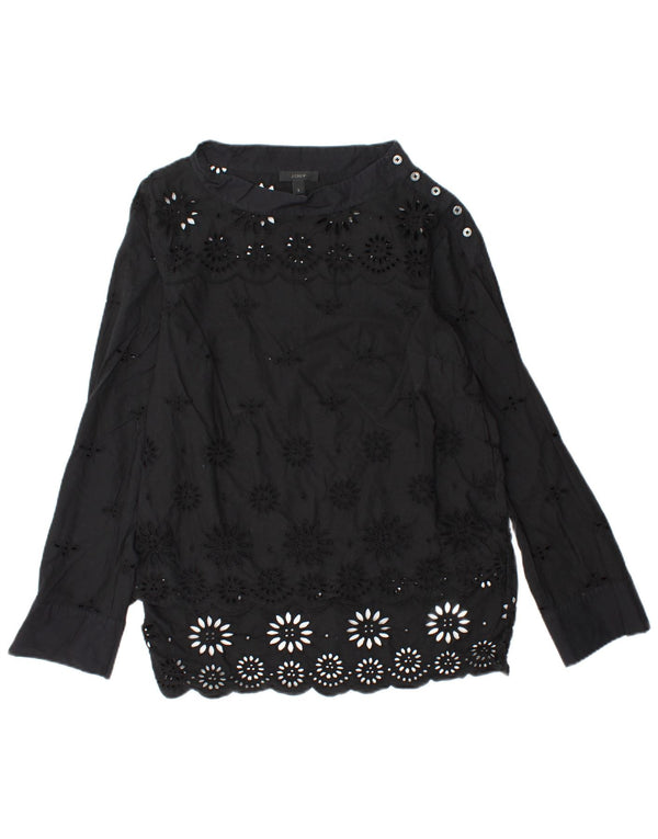 J. CREW Ženski gornji dio bluze dugih rukava US 2 XS crni pamuk s cvjetnim uzorkom