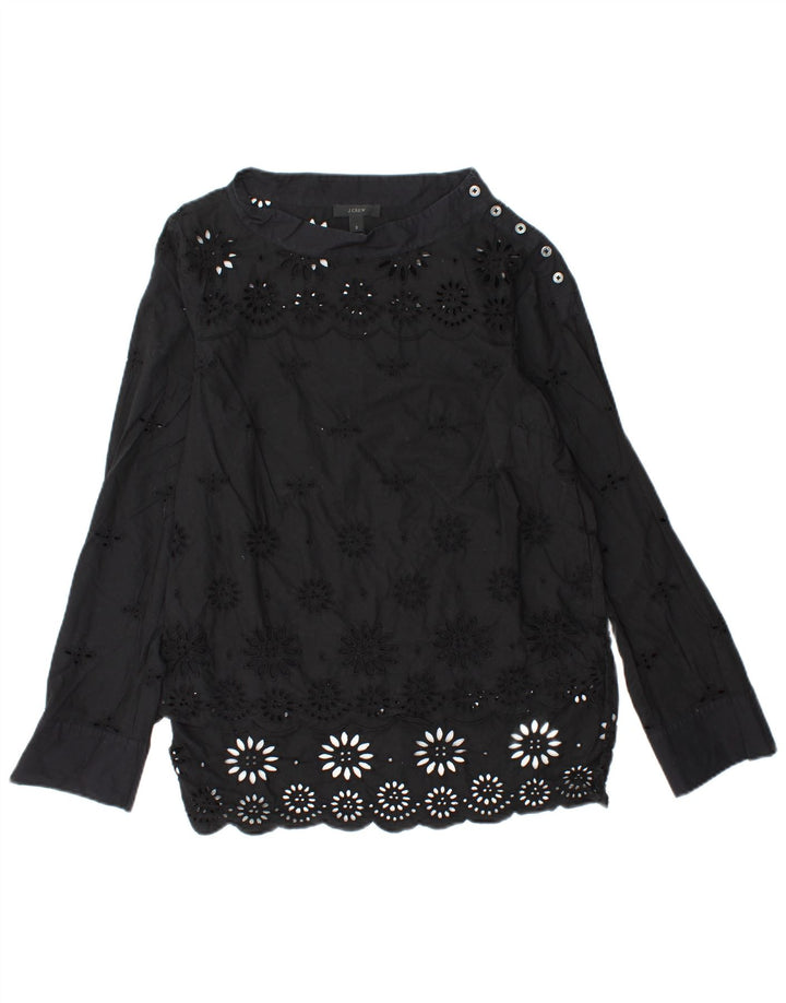 J. CREW Ženski gornji dio bluze dugih rukava US 2 XS crni pamuk s cvjetnim uzorkom