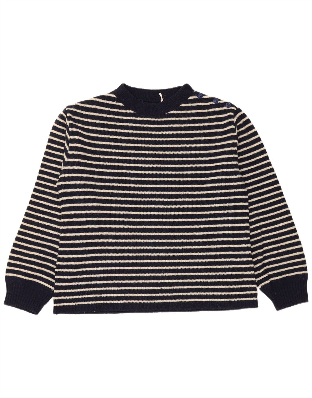 Vintage ženski džemper s dugmadima i ovratnikom UK 14 Srednje tamnoplavi nautički