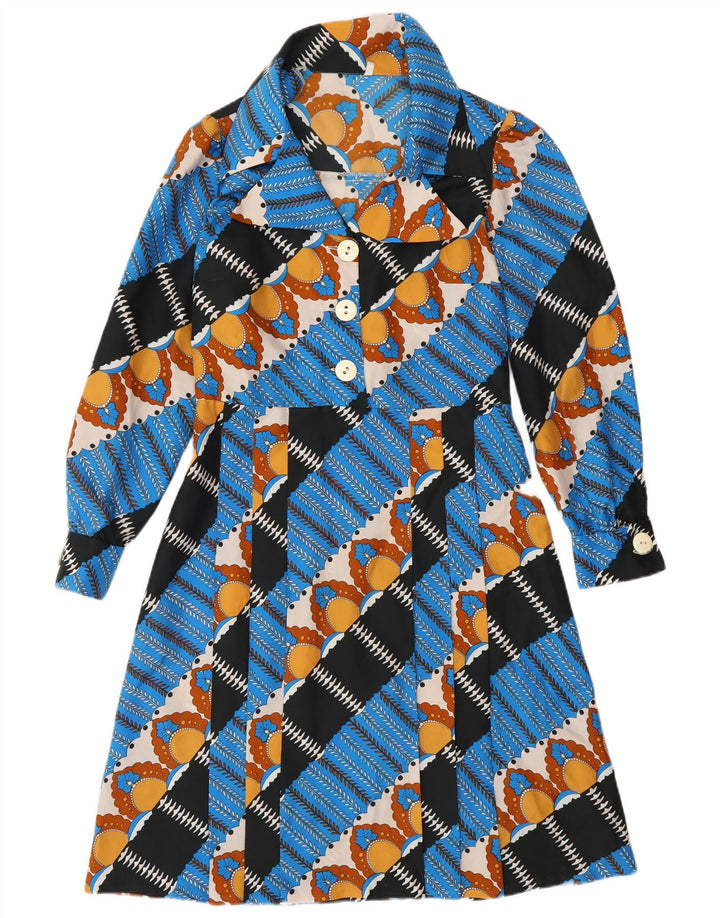 Vintage ženska haljina A-kroja IT 44 srednje plava geometrijska