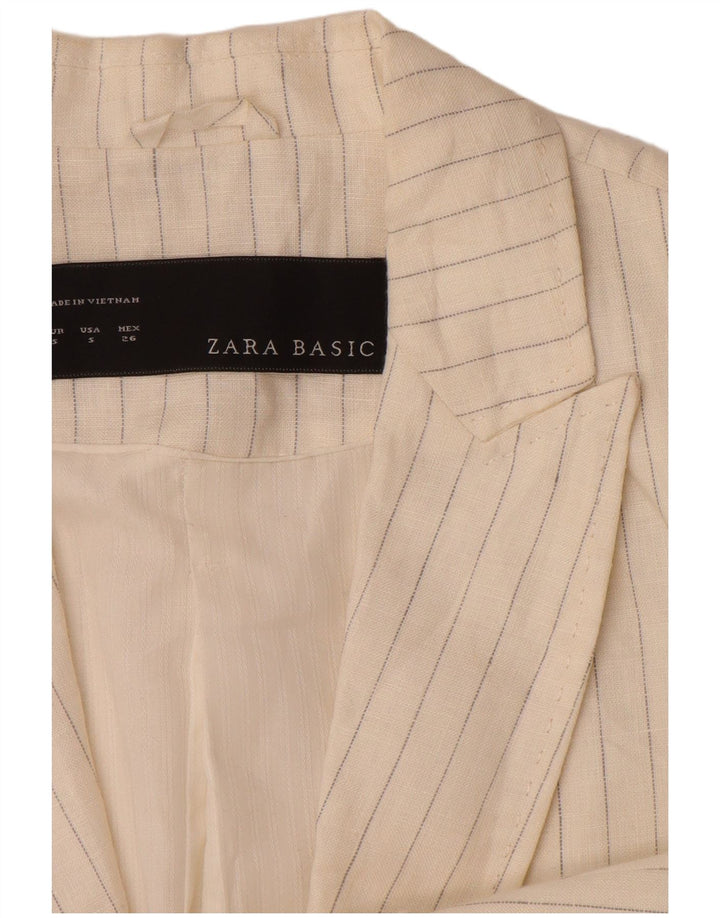 ZARA ženski sako s 1 gumbom UK 10 Mala sivobijela prugasta posteljina