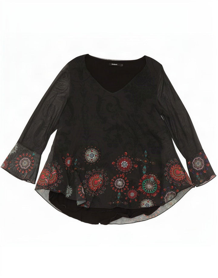 Desigual ženska majica s tunikom dugih rukava UK 12 Srednje crna paisley poliester