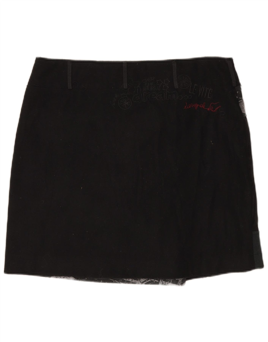 Desigual ženska mini suknja na omot EU 44 XL W35 crna patchwork vuna