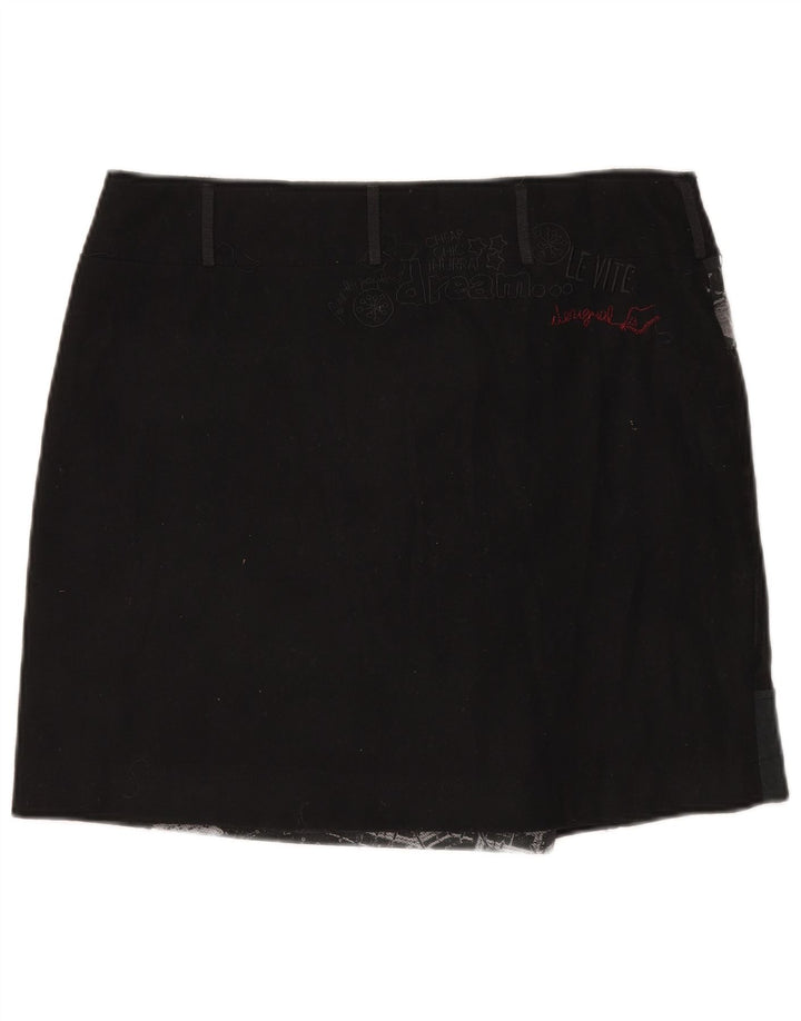 Desigual ženska mini suknja na omot EU 44 XL W35 crna patchwork vuna