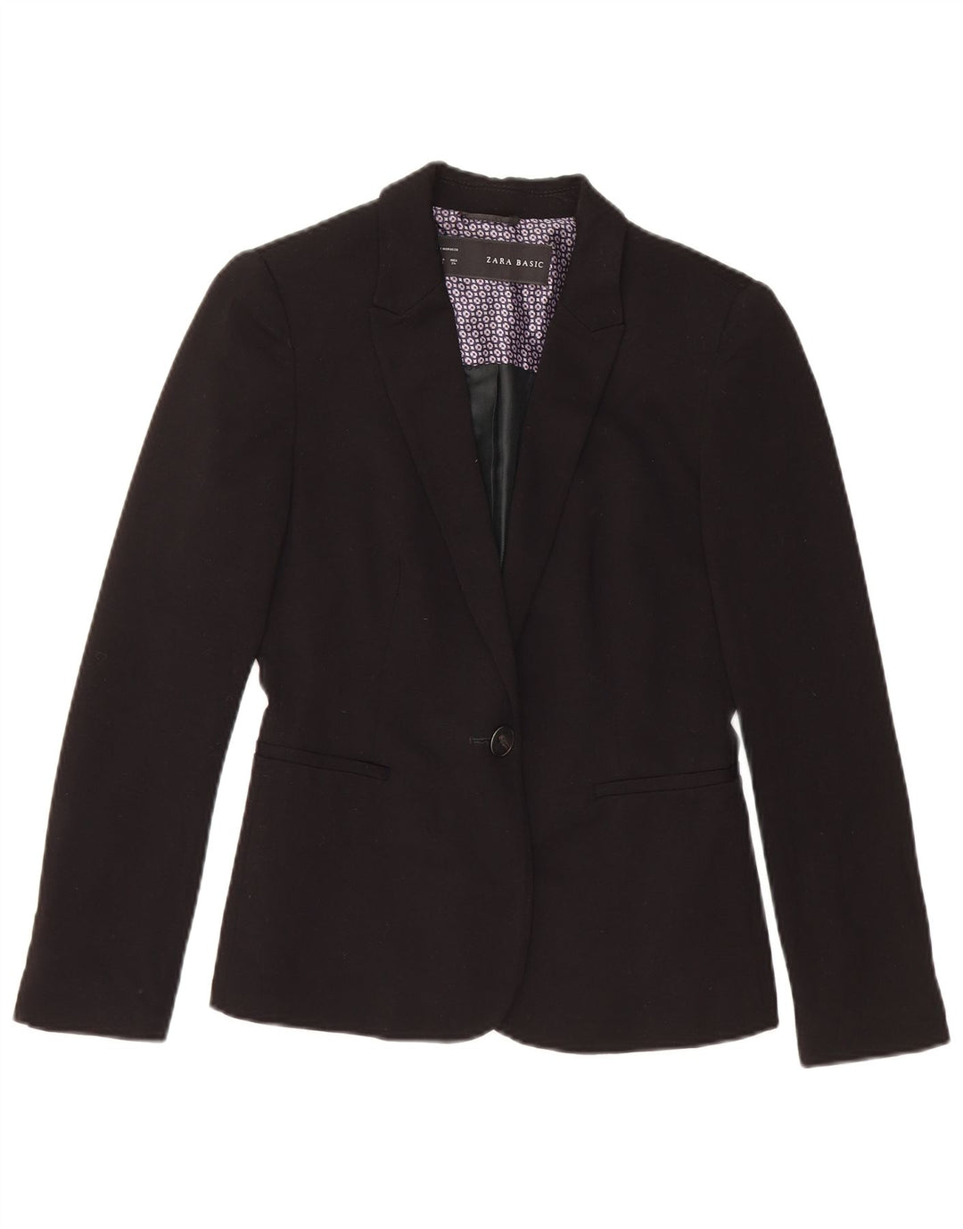 ZARA Womens 1 Button Blazer Jacket UK 6 XS Black Acetate