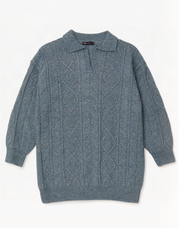 Marks & Spencer Womens Polo Neck Jumper Sweater UK 16 Large Blue Flecked
