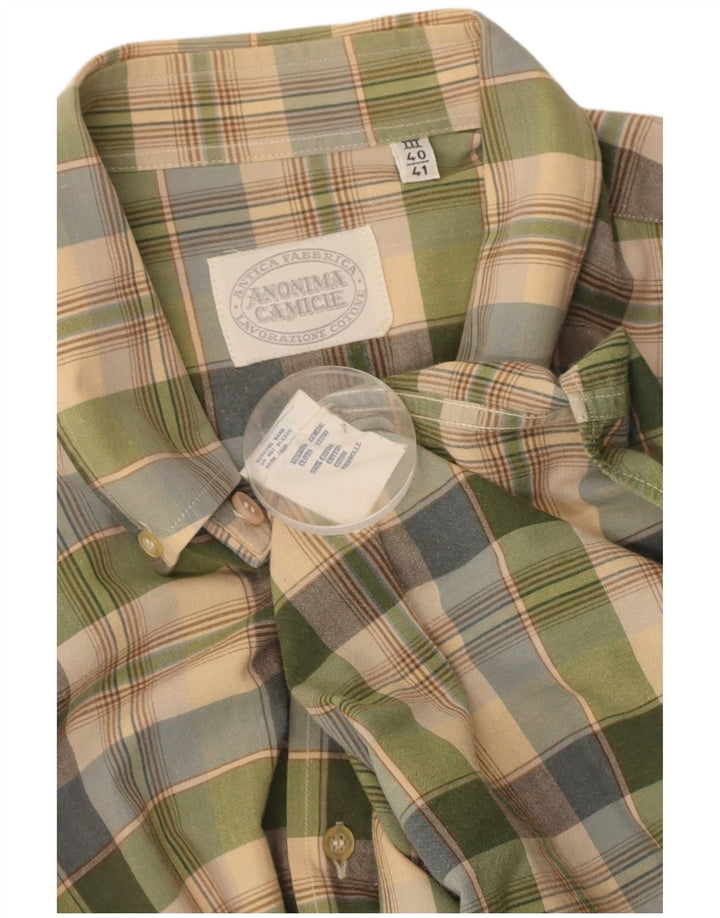 ANONIMA CAMICHE Mens Flannel Shirt Size 40/41 Medium Green Check Cotton