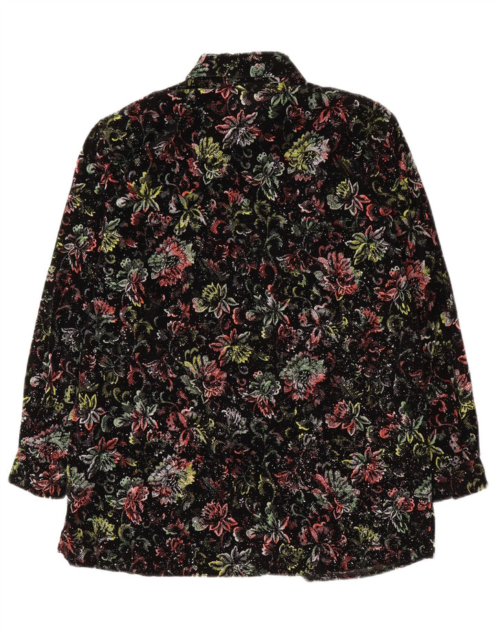 VINTAGE Womens Shirt UK 16 Large Black Floral Polyester