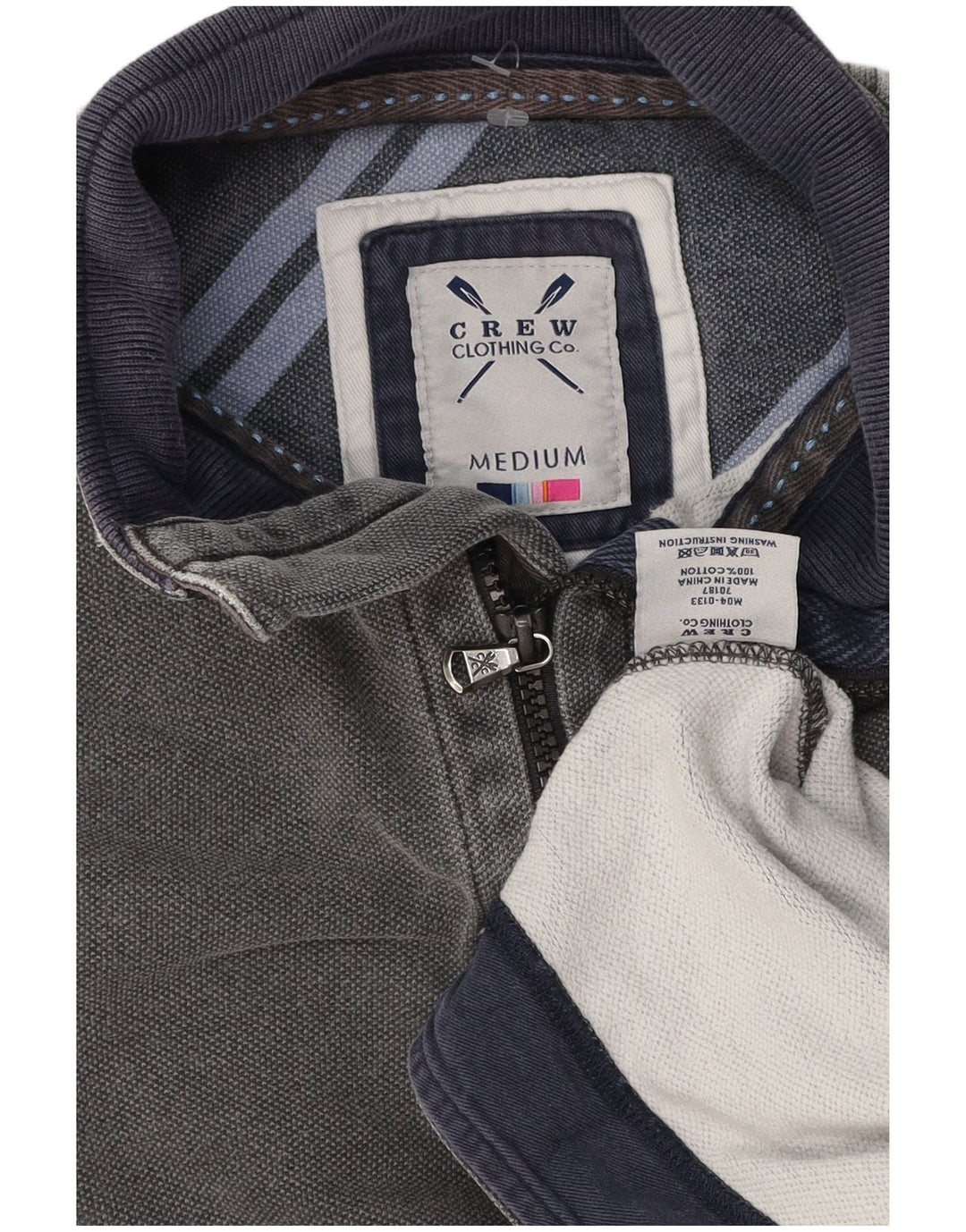 Crew Clothing Muška majica s izrezom s patentnim zatvaračem Srednje sivi pamuk