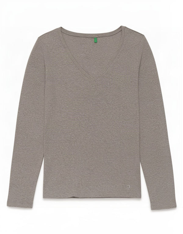 Benetton ženska majica dugih rukava UK 12 srednje sivi pamuk