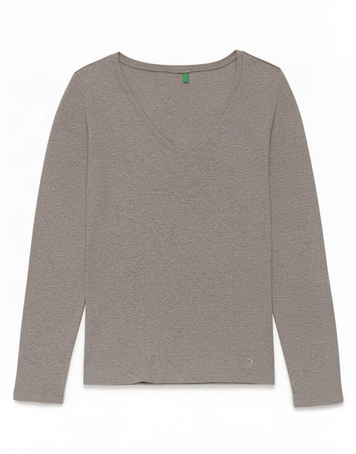 Benetton ženska majica dugih rukava UK 12 srednje sivi pamuk