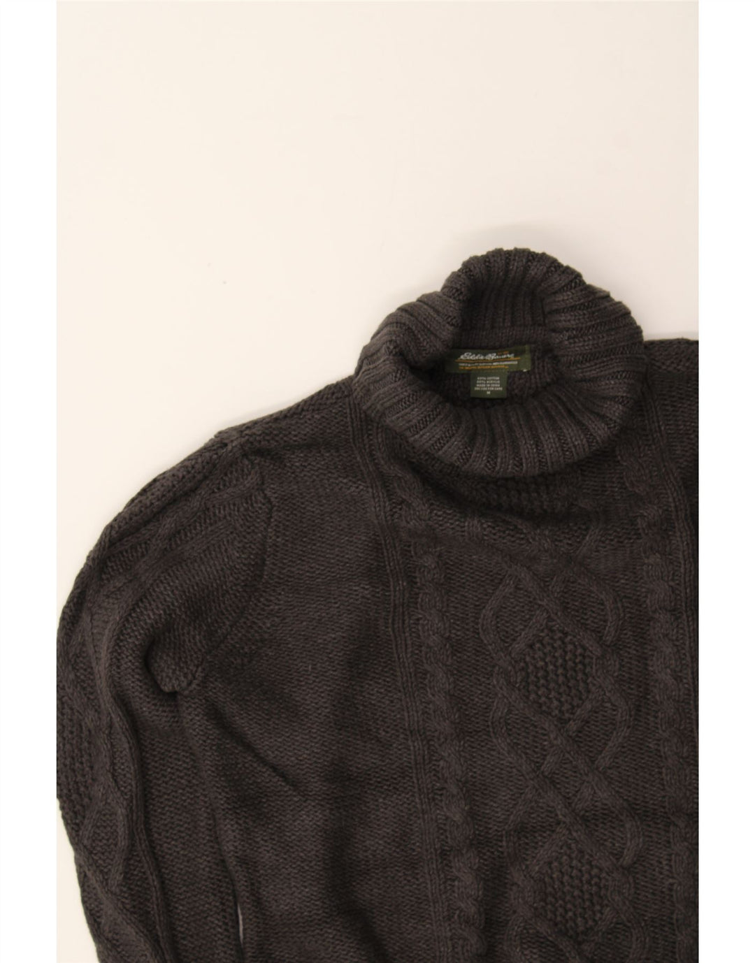 EDDIE BAUER Womens Crop Roll Neck Jumper Sweater UK 14 Medium Grey Cotton Vintage Eddie Bauer and Second-Hand Eddie Bauer from Messina Hembry 