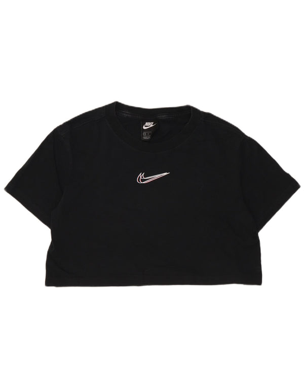 Nike Womens Crop Oversized Graphic T-Shirt Top UK 6 XS Black Cotton