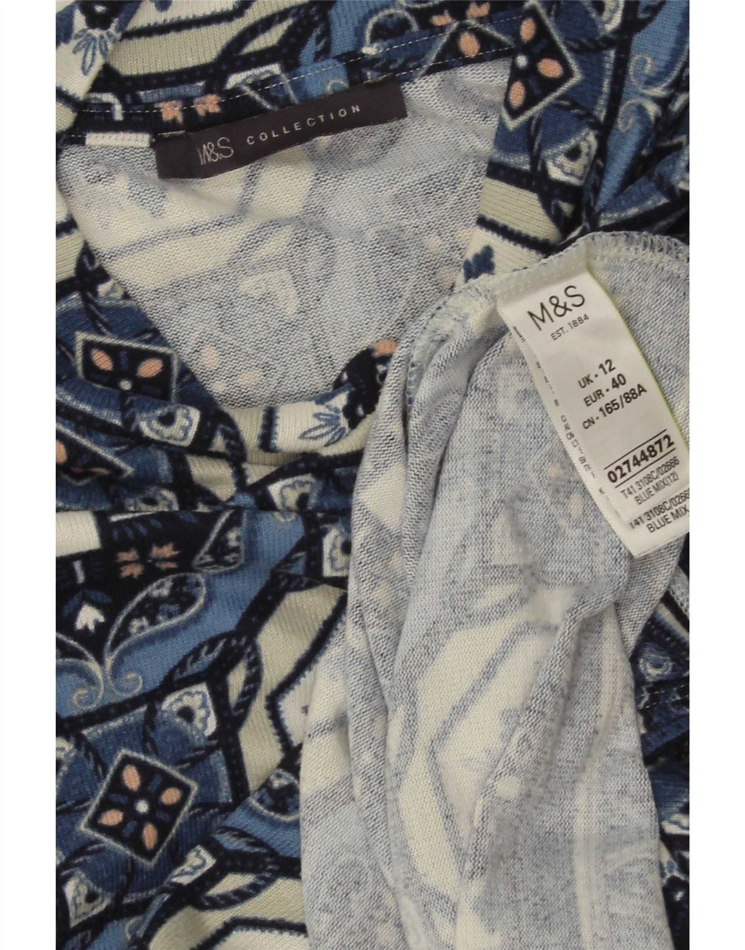 Marks & Spencer ženska majica s tunikom 3/4 rukava UK 12 srednje plava geometrijska
