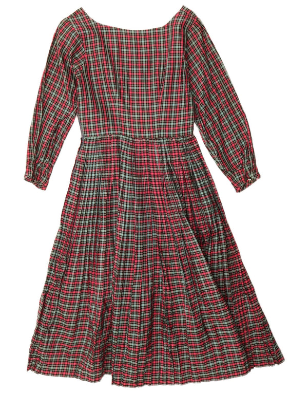 Vintage ženska haljina A-kroja dugih rukava UK 8 Mali crveni karirani