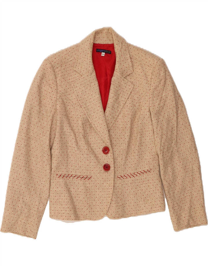 UNGARO Womens 2 Button Blazer Jacket IT 44 Medium Beige Spotted Wool Vintage Ungaro and Second-Hand Ungaro from Messina Hembry 