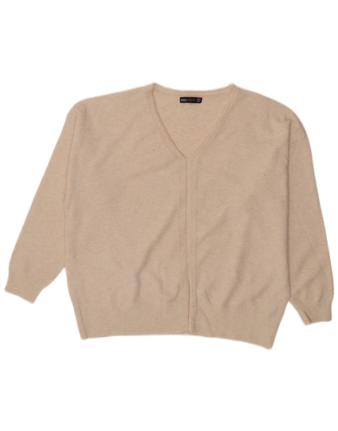 Marks & Spencer ženski veliki džemper s V-izrezom UK 16 Large Beige