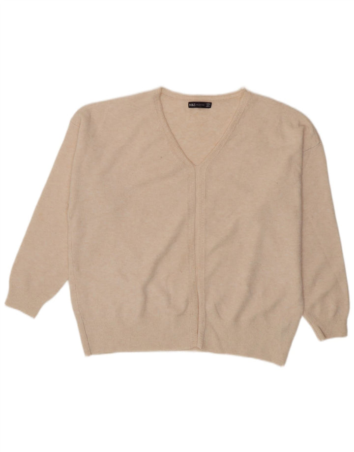 Marks & Spencer ženski veliki džemper s V-izrezom UK 16 Large Beige
