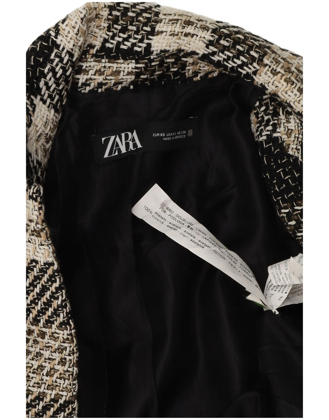 Zara ženski otvoreni kaput UK 6 XS crni karirani acetat