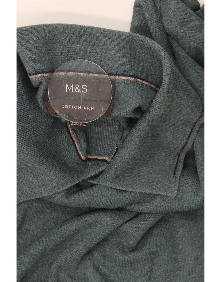Marks & Spencer muški pulover s polo ovratnikom srednje zelene boje pamuka