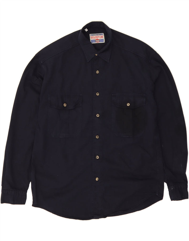 WAMPUM Mens Shirt Small Navy Blue Cotton Vintage Wampum and Second-Hand Wampum from Messina Hembry 