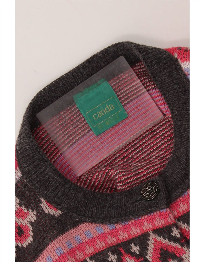 CANDA Preveliki ženski kardigan džemper UK 14 Srednje ružičasti Fair Isle